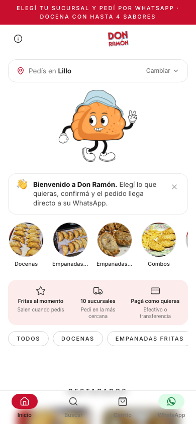 Tienda demo de Don Ramón con selector de sucursal